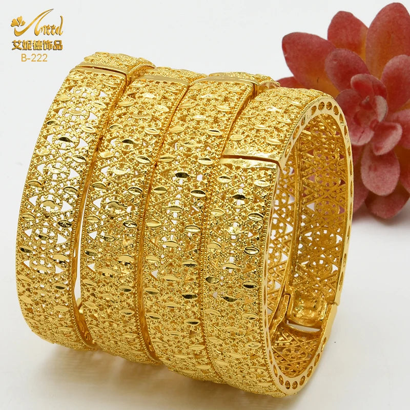 ANIID Dubai 24K Gold Plated Bracelets For Women Luxury Jewelry Designers Indian Bangles African Arabic Wholesale Wedding Bridal - Hiron Store