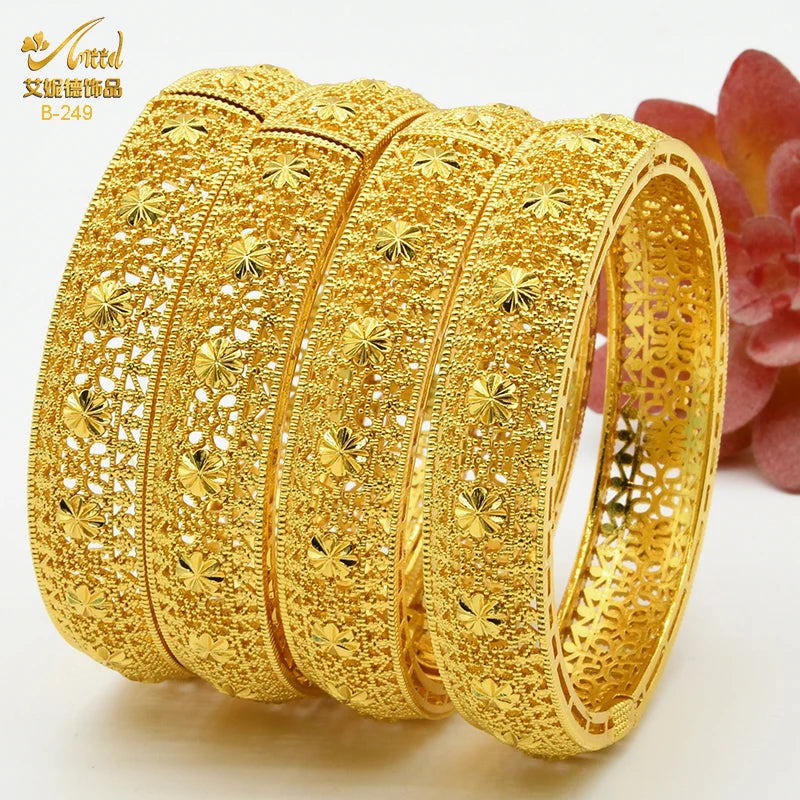 ANIID Dubai 24K Gold Plated Bracelets For Women Luxury Jewelry Designers Indian Bangles African Arabic Wholesale Wedding Bridal - Hiron Store