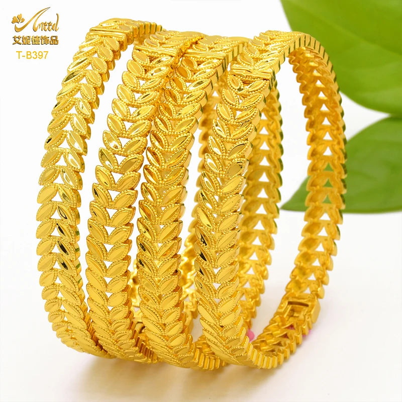 ANIID Dubai 24K Gold Plated Bracelets For Women Luxury Jewelry Designers Indian Bangles African Arabic Wholesale Wedding Bridal - Hiron Store