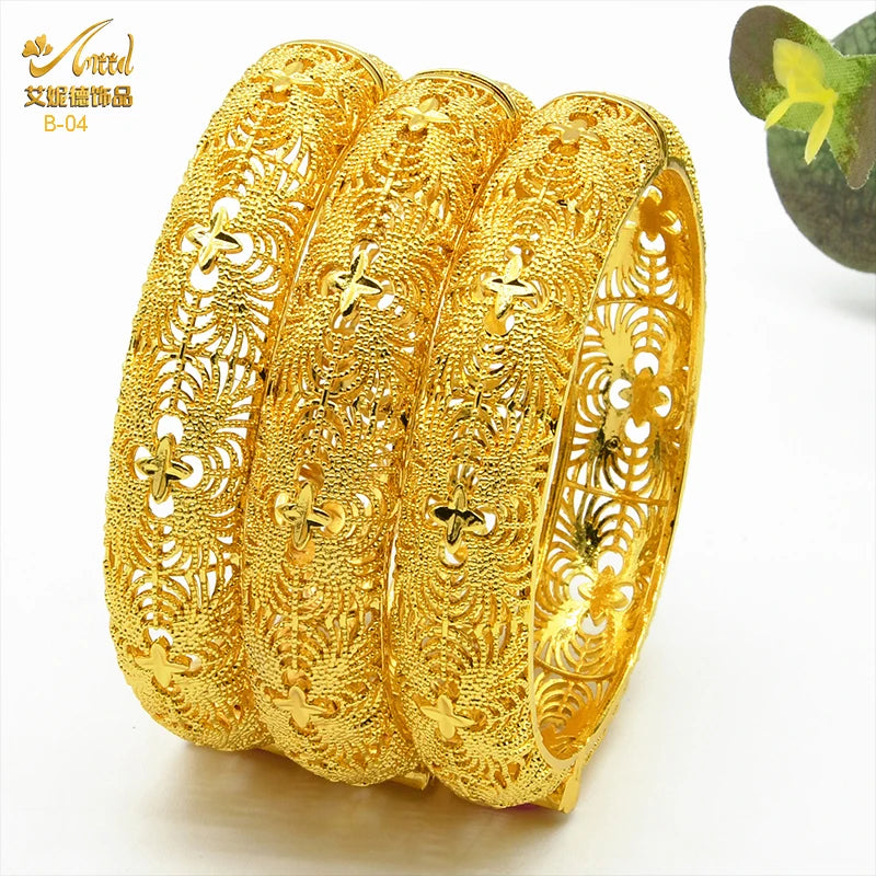 ANIID Dubai 24K Gold Plated Bracelets For Women Luxury Jewelry Designers Indian Bangles African Arabic Wholesale Wedding Bridal - Hiron Store