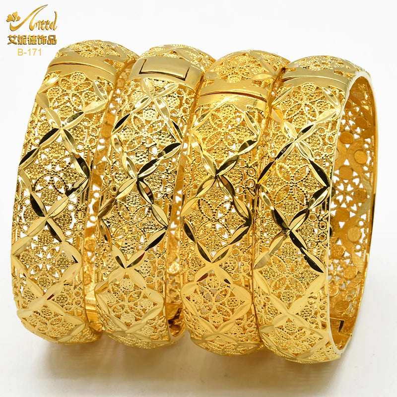 ANIID Dubai 24K Gold Plated Bracelets For Women Luxury Jewelry Designers Indian Bangles African Arabic Wholesale Wedding Bridal - Hiron Store