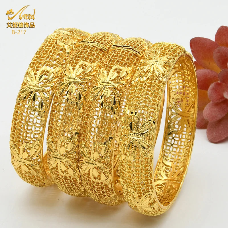 ANIID Dubai 24K Gold Plated Bracelets For Women Luxury Jewelry Designers Indian Bangles African Arabic Wholesale Wedding Bridal - Hiron Store