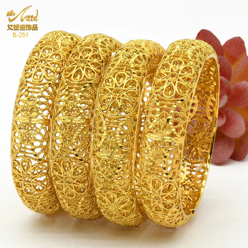 ANIID Dubai 24K Gold Plated Bracelets For Women Luxury Jewelry Designers Indian Bangles African Arabic Wholesale Wedding Bridal - Hiron Store