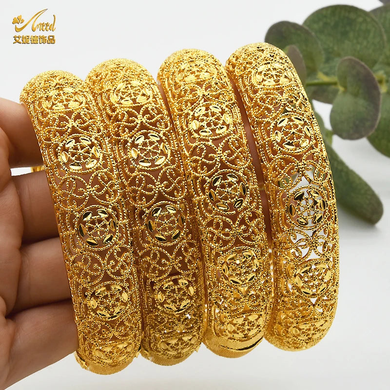 ANIID Dubai 24K Gold Plated Bracelets For Women Luxury Jewelry Designers Indian Bangles African Arabic Wholesale Wedding Bridal - Hiron Store