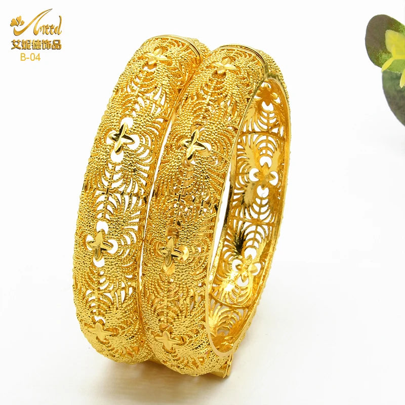 ANIID Dubai 24K Gold Plated Bracelets For Women Luxury Jewelry Designers Indian Bangles African Arabic Wholesale Wedding Bridal - Hiron Store