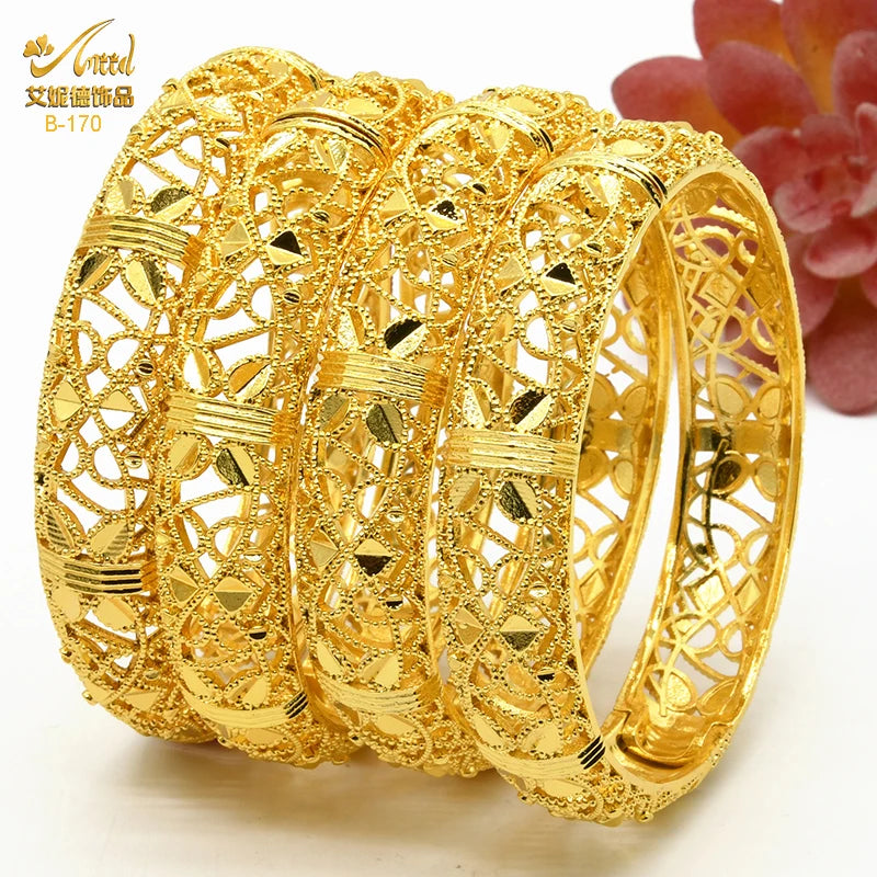 ANIID Dubai 24K Gold Plated Bracelets For Women Luxury Jewelry Designers Indian Bangles African Arabic Wholesale Wedding Bridal - Hiron Store