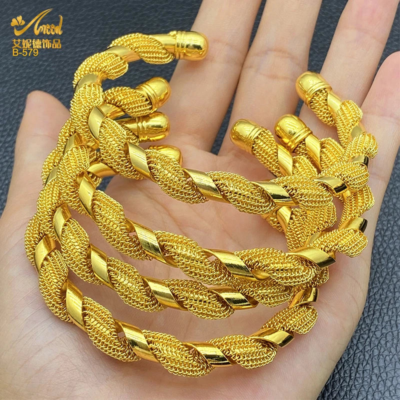 ANIID Dubai Luxury Gold Plated Bride Cuff Bangle for Lady Ethiopian  Wedding Indian 24K Bracelet Arabic Hand Jewelry Party Gifts - Hiron Store