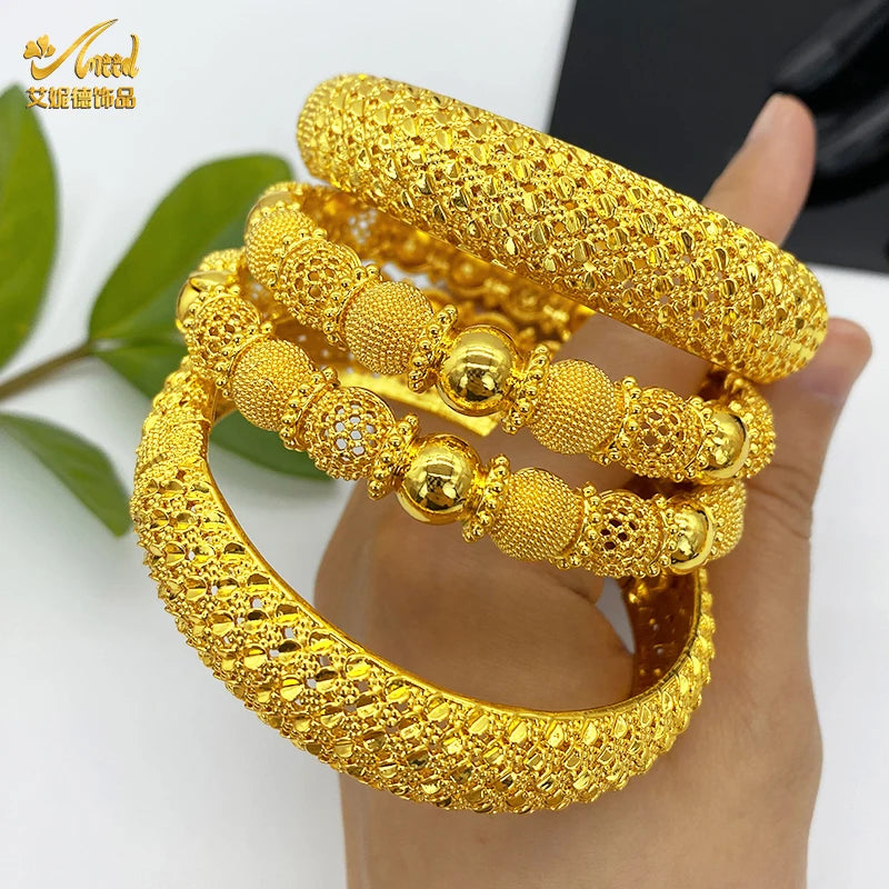 ANIID New Luxury Dubai Gold Plated Bangles For Women Arabic Bridal Charm Bracelet Nigerian Wedding Gift African Jewelry Party - Hiron Store