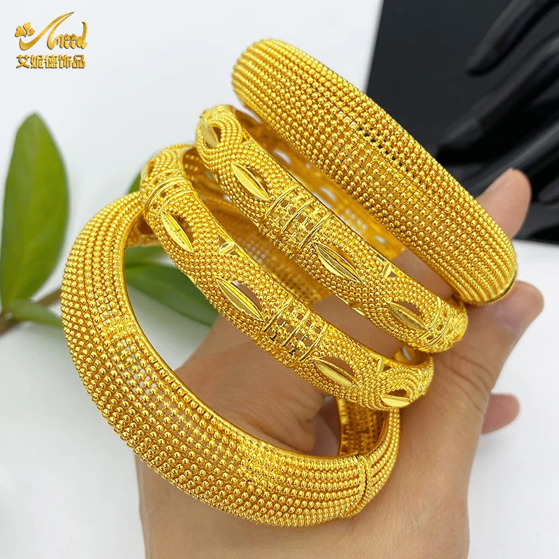 ANIID New Luxury Dubai Gold Plated Bangles For Women Arabic Bridal Charm Bracelet Nigerian Wedding Gift African Jewelry Party - Hiron Store