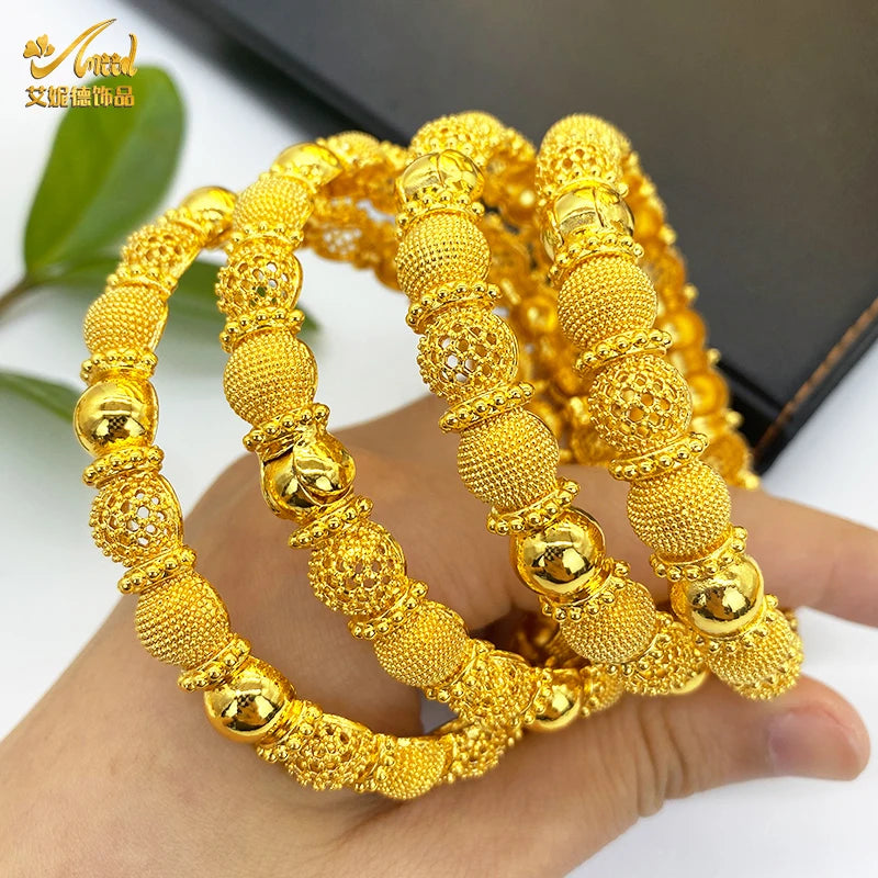 ANIID New Luxury Dubai Gold Plated Bangles For Women Arabic Bridal Charm Bracelet Nigerian Wedding Gift African Jewelry Party - Hiron Store