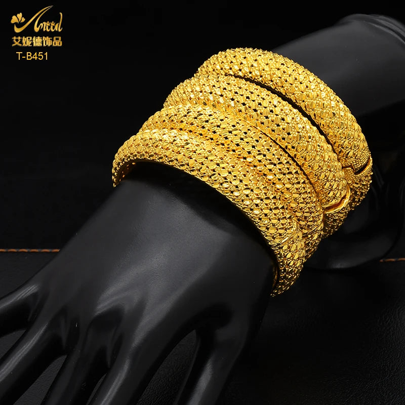 ANIID New Luxury Dubai Gold Plated Bangles For Women Arabic Bridal Charm Bracelet Nigerian Wedding Gift African Jewelry Party - Hiron Store