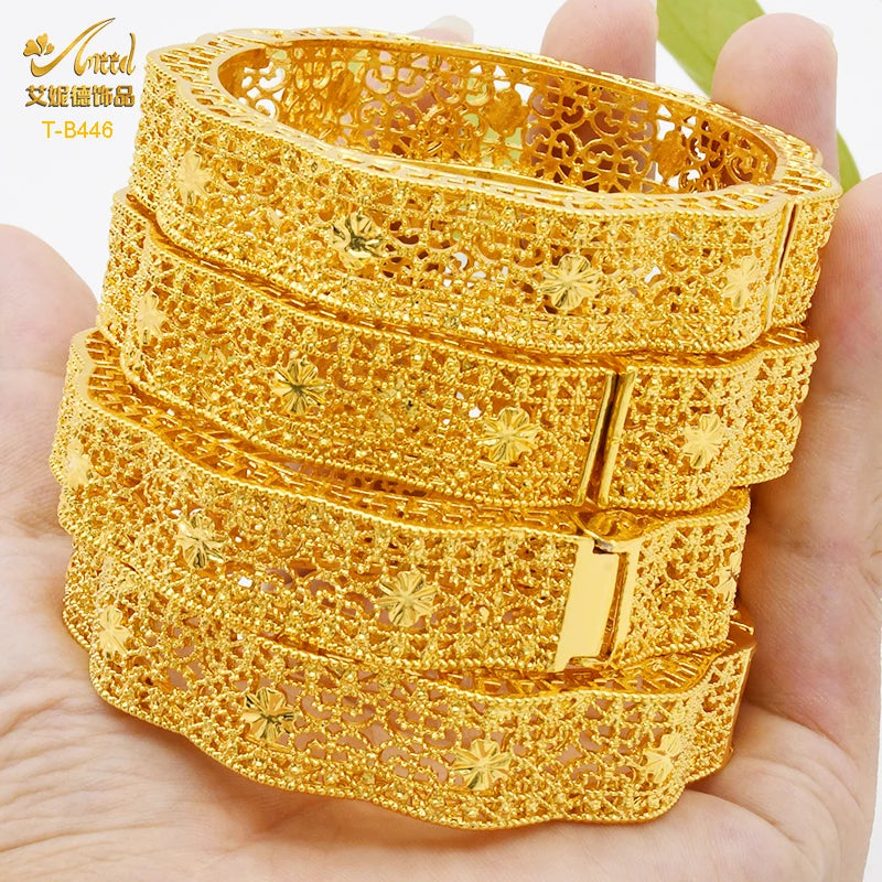 ANIID New Luxury Dubai Gold Plated Bangles For Women Arabic Bridal Charm Bracelet Nigerian Wedding Gift African Jewelry Party - Hiron Store