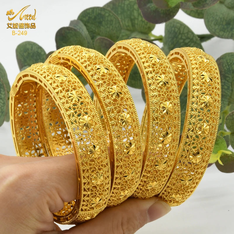 ANIID New Luxury Dubai Gold Plated Bangles For Women Arabic Bridal Charm Bracelet Nigerian Wedding Gift African Jewelry Party - Hiron Store