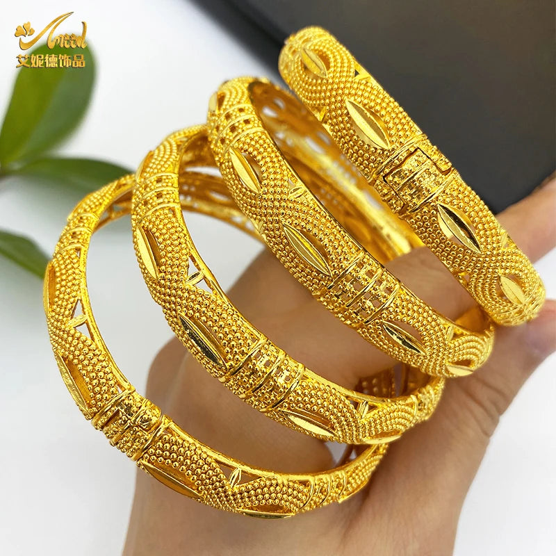 ANIID New Luxury Dubai Gold Plated Bangles For Women Arabic Bridal Charm Bracelet Nigerian Wedding Gift African Jewelry Party - Hiron Store