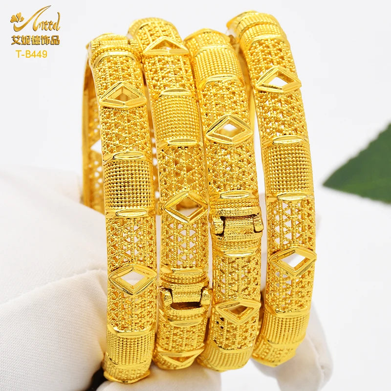 ANIID New Luxury Dubai Gold Plated Bangles For Women Arabic Bridal Charm Bracelet Nigerian Wedding Gift African Jewelry Party - Hiron Store