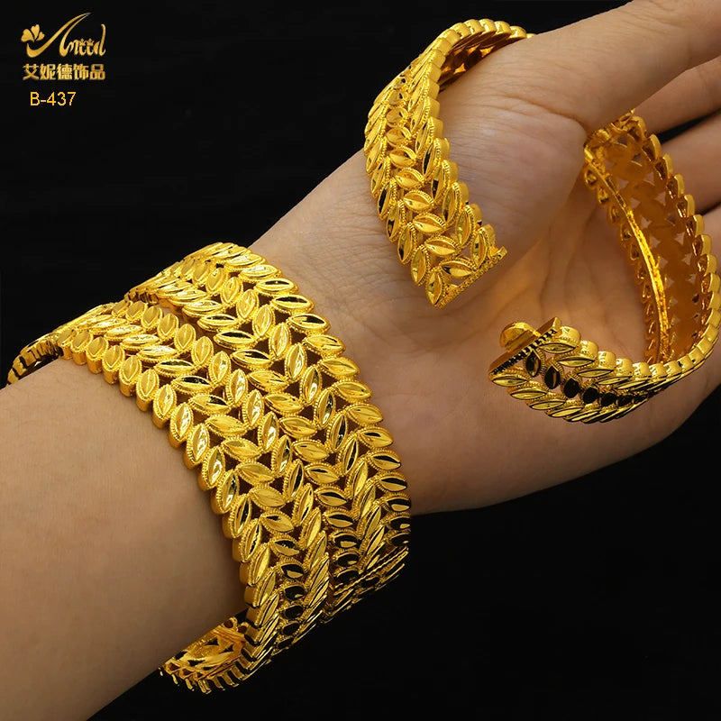 ANIID New Luxury Dubai Gold Plated Bangles For Women Arabic Bridal Charm Bracelet Nigerian Wedding Gift African Jewelry Party - Hiron Store