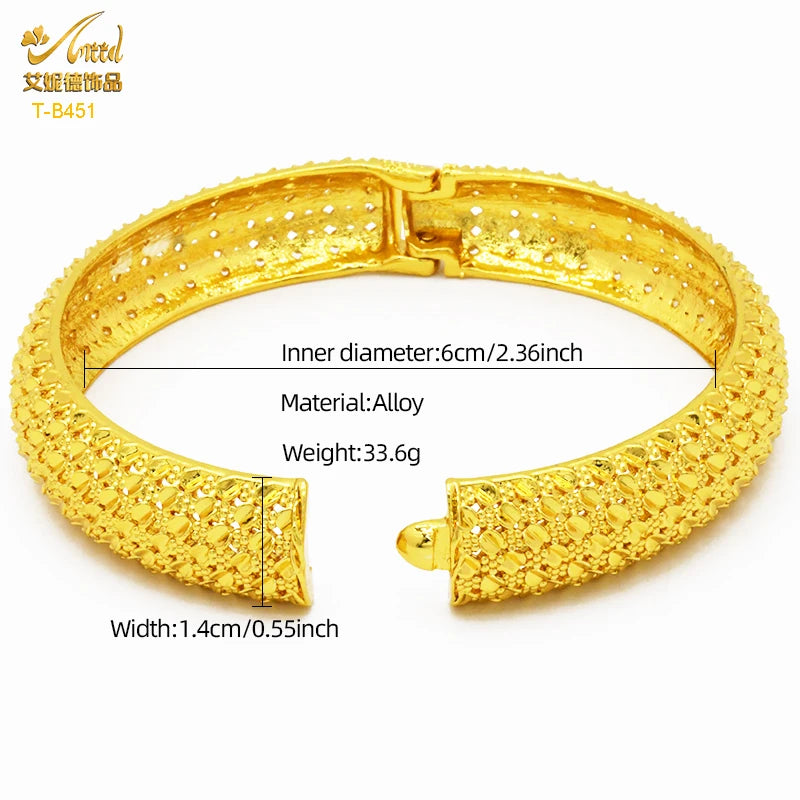 ANIID New Luxury Dubai Gold Plated Bangles For Women Arabic Bridal Charm Bracelet Nigerian Wedding Gift African Jewelry Party - Hiron Store