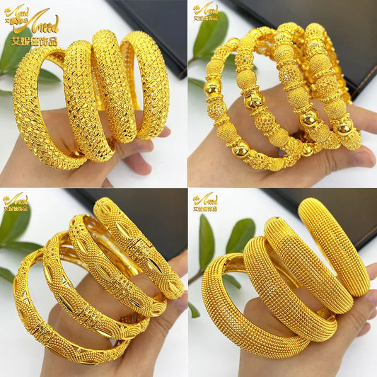 ANIID New Luxury Dubai Gold Plated Bangles For Women Arabic Bridal Charm Bracelet Nigerian Wedding Gift African Jewelry Party - Hiron Store