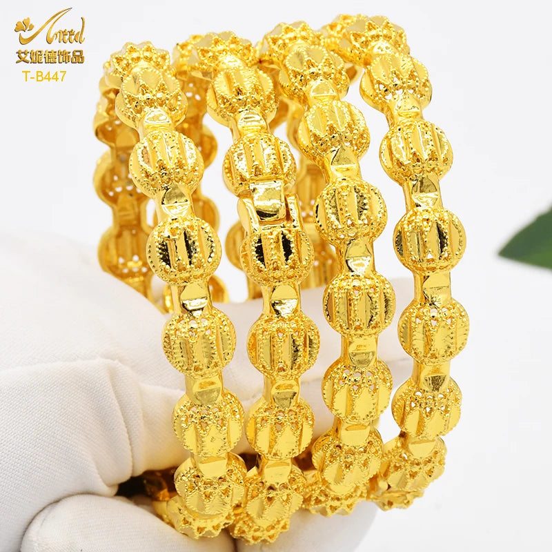 ANIID New Luxury Dubai Gold Plated Bangles For Women Arabic Bridal Charm Bracelet Nigerian Wedding Gift African Jewelry Party - Hiron Store