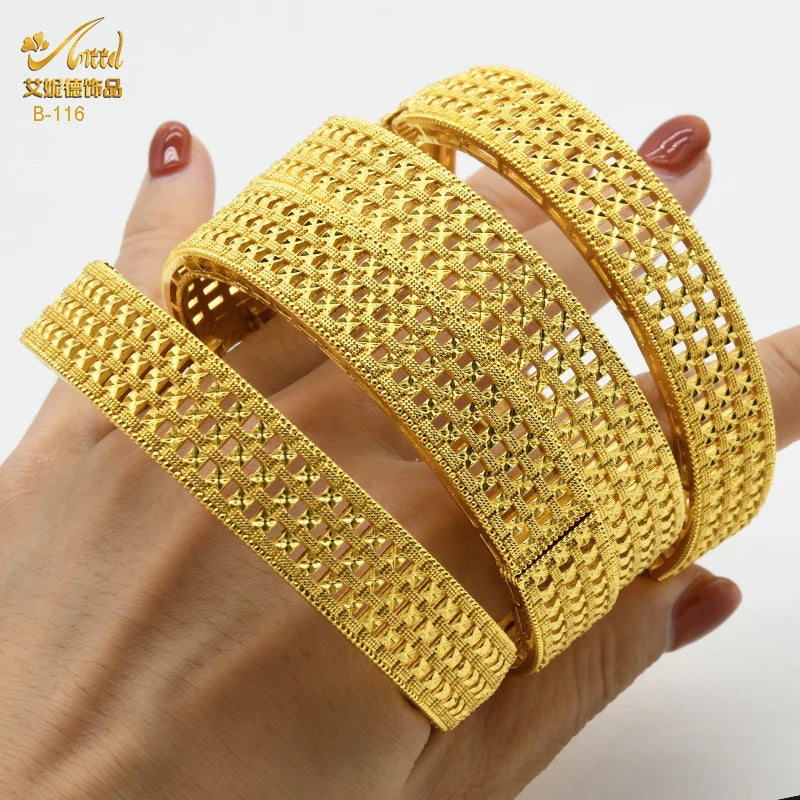 ANIID New Luxury Dubai Gold Plated Bangles For Women Arabic Bridal Charm Bracelet Nigerian Wedding Gift African Jewelry Party - Hiron Store