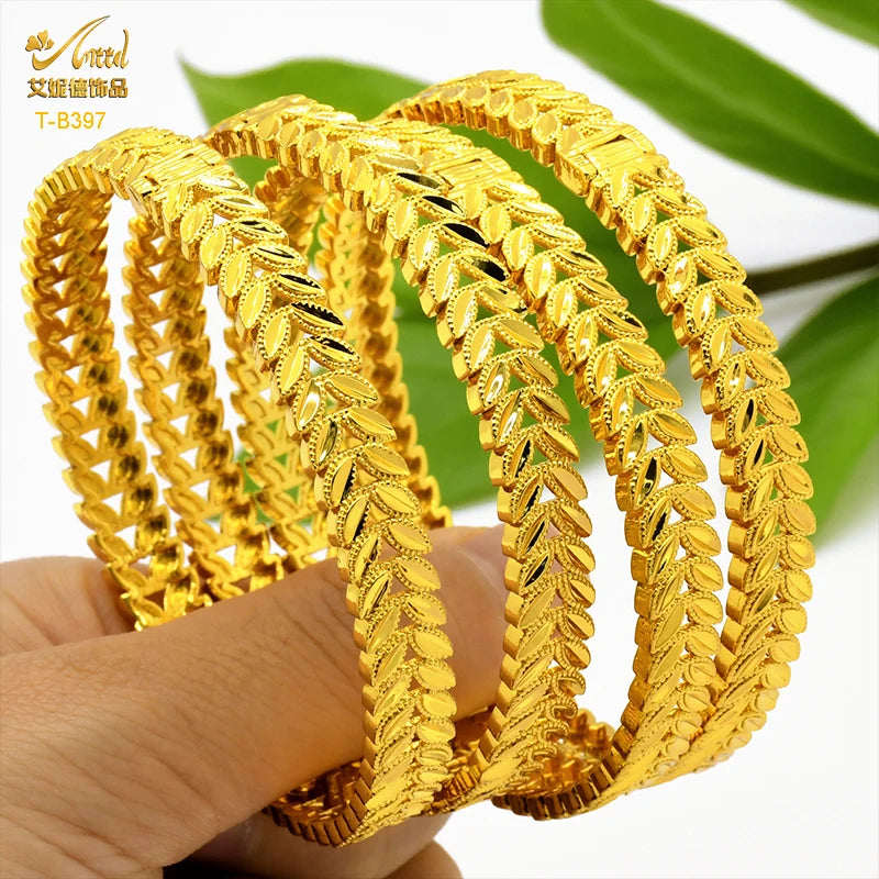 ANIID New Luxury Dubai Gold Plated Bangles For Women Arabic Bridal Charm Bracelet Nigerian Wedding Gift African Jewelry Party - Hiron Store