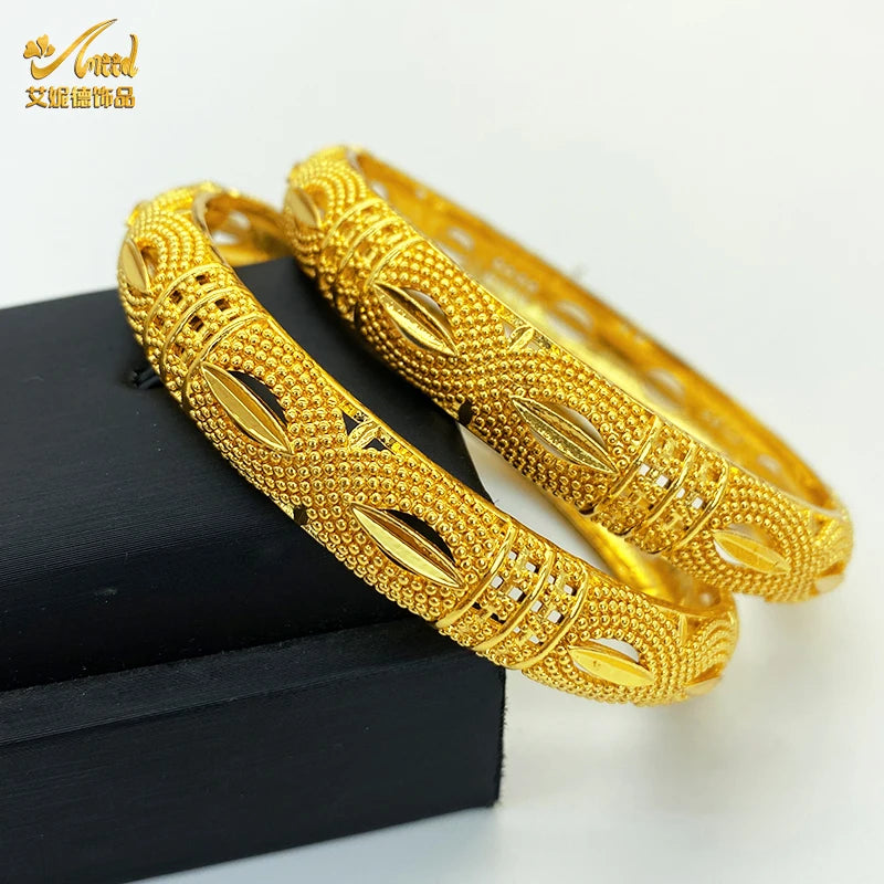 ANIID New Luxury Dubai Gold Plated Bangles For Women Arabic Bridal Charm Bracelet Nigerian Wedding Gift African Jewelry Party - Hiron Store