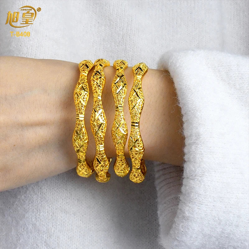 ANIID New Luxury Dubai Gold Plated Bangles For Women Arabic Bridal Charm Bracelet Nigerian Wedding Gift African Jewelry Party - Hiron Store