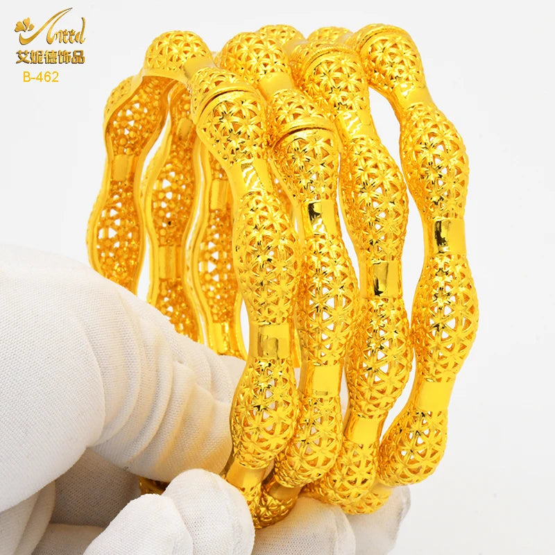 ANIID New Luxury Dubai Gold Plated Bangles For Women Arabic Bridal Charm Bracelet Nigerian Wedding Gift African Jewelry Party - Hiron Store