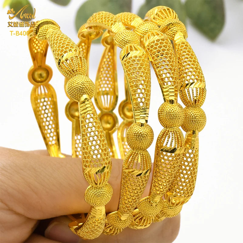 ANIID New Luxury Dubai Gold Plated Bangles For Women Arabic Bridal Charm Bracelet Nigerian Wedding Gift African Jewelry Party - Hiron Store