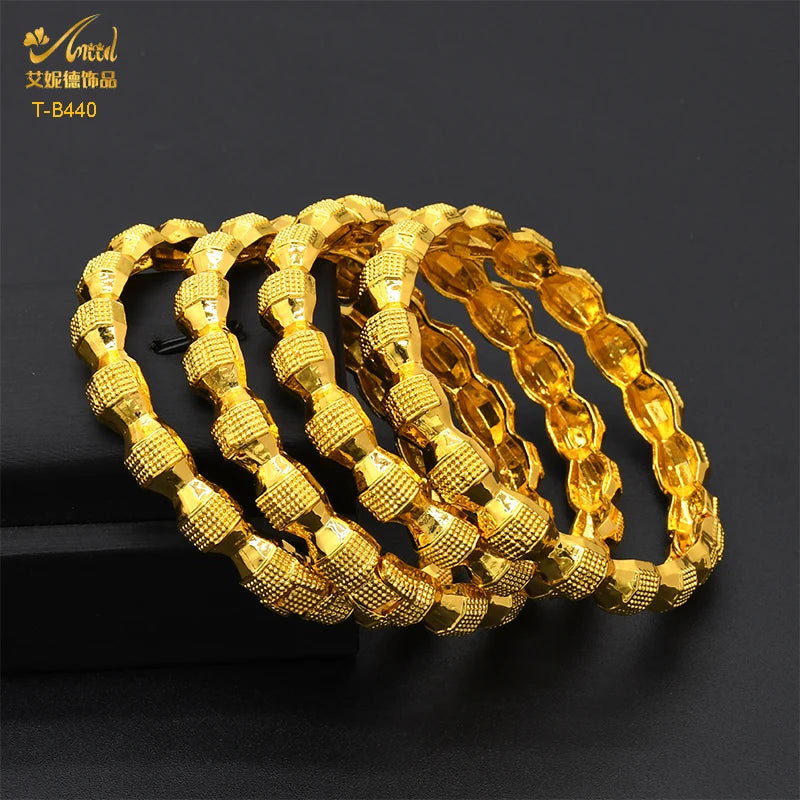 ANIID New Luxury Dubai Gold Plated Bangles For Women Arabic Bridal Charm Bracelet Nigerian Wedding Gift African Jewelry Party - Hiron Store