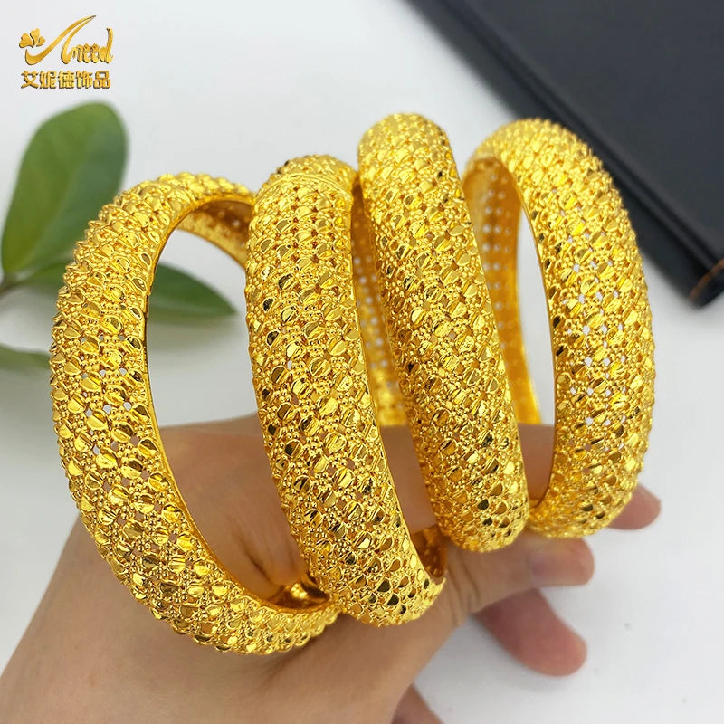 ANIID New Luxury Dubai Gold Plated Bangles For Women Arabic Bridal Charm Bracelet Nigerian Wedding Gift African Jewelry Party - Hiron Store