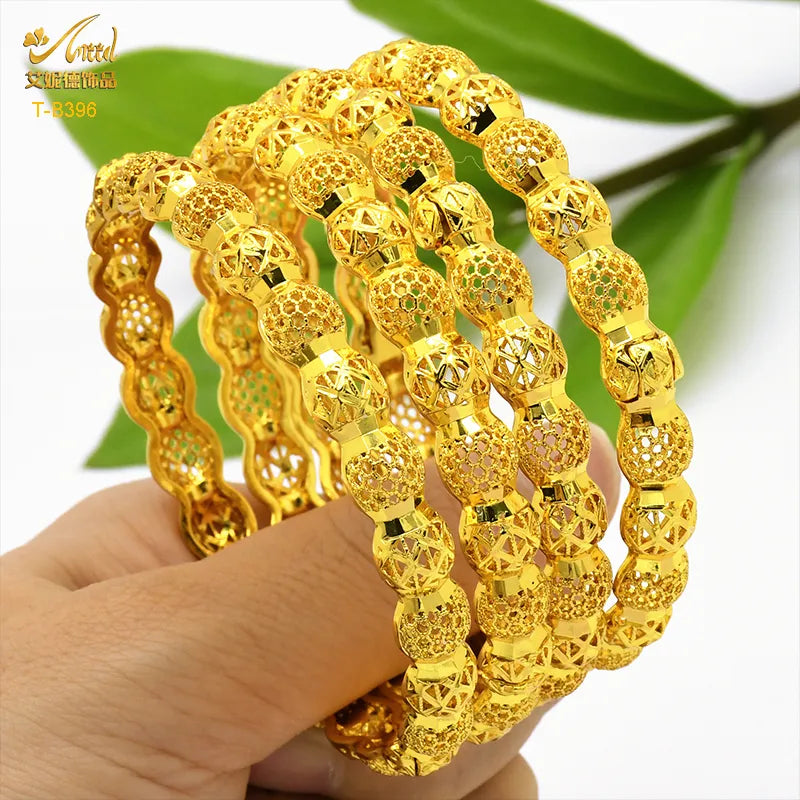 ANIID New Luxury Dubai Gold Plated Bangles For Women Arabic Bridal Charm Bracelet Nigerian Wedding Gift African Jewelry Party - Hiron Store