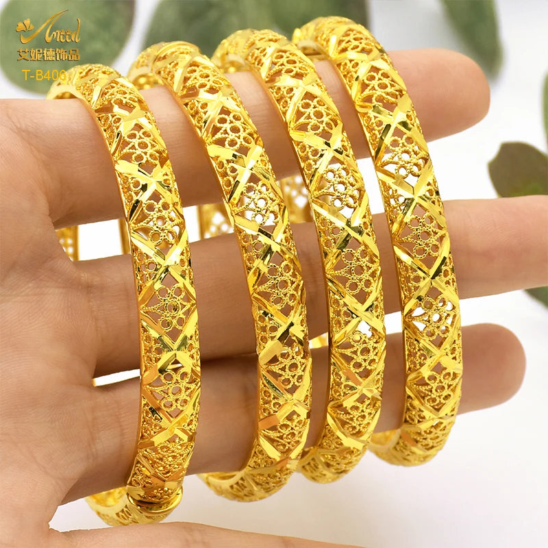 ANIID New Luxury Dubai Gold Plated Bangles For Women Arabic Bridal Charm Bracelet Nigerian Wedding Gift African Jewelry Party - Hiron Store