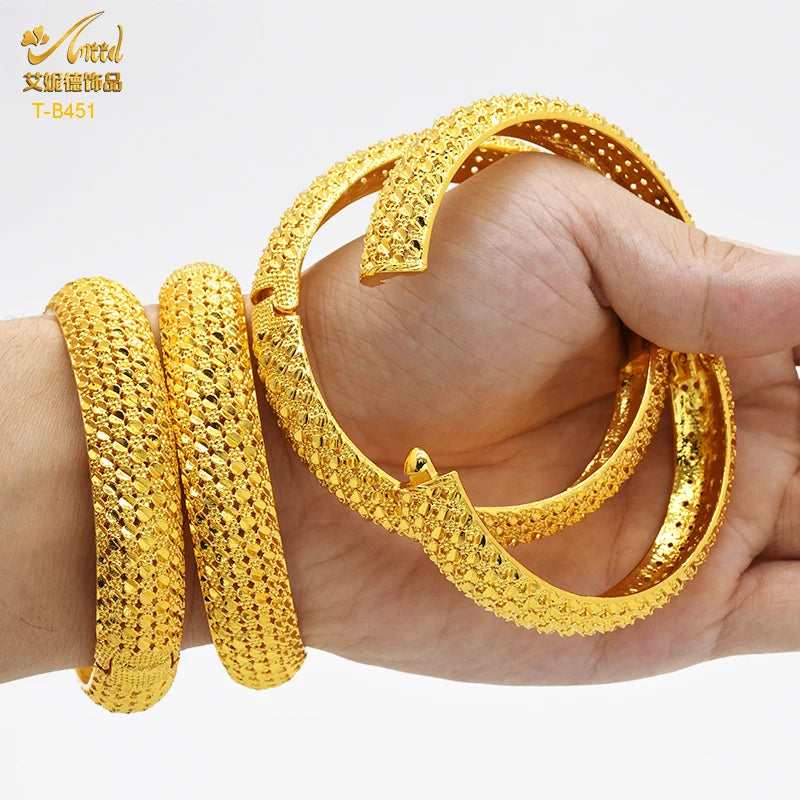 ANIID New Luxury Dubai Gold Plated Bangles For Women Arabic Bridal Charm Bracelet Nigerian Wedding Gift African Jewelry Party - Hiron Store