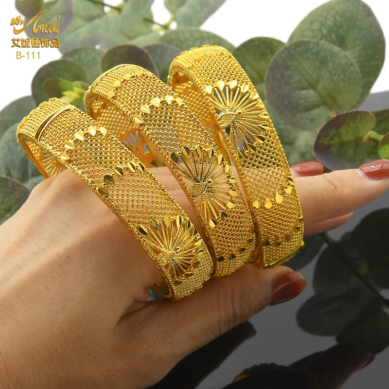 ANIID New Luxury Dubai Gold Plated Bangles For Women Arabic Bridal Charm Bracelet Nigerian Wedding Gift African Jewelry Party - Hiron Store