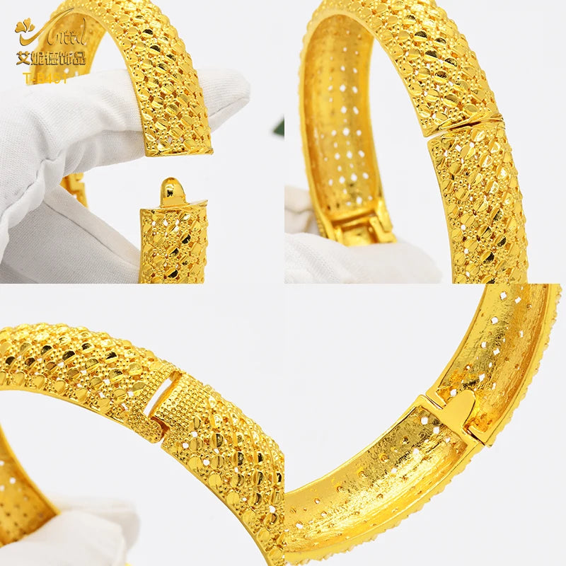 ANIID New Luxury Dubai Gold Plated Bangles For Women Arabic Bridal Charm Bracelet Nigerian Wedding Gift African Jewelry Party - Hiron Store