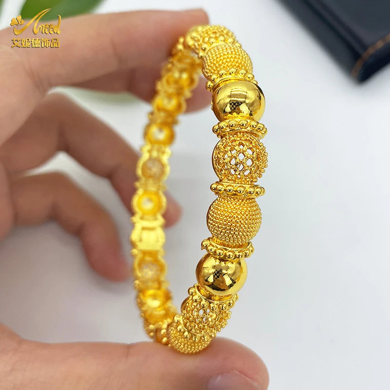 ANIID New Luxury Dubai Gold Plated Bangles For Women Arabic Bridal Charm Bracelet Nigerian Wedding Gift African Jewelry Party - Hiron Store