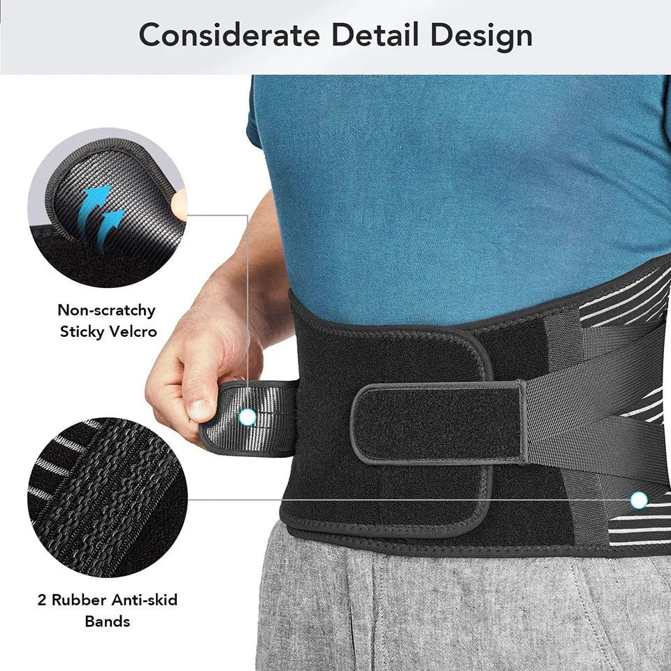 AOLIKES Lower Back Brace with 6 Stays Anti-skid Orthopedic lumbar Support Breathable Waist Support Belt for Gym Pain Relief - Hiron Store