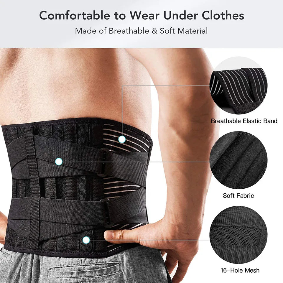 AOLIKES Lower Back Brace with 6 Stays Anti-skid Orthopedic lumbar Support Breathable Waist Support Belt for Gym Pain Relief - Hiron Store