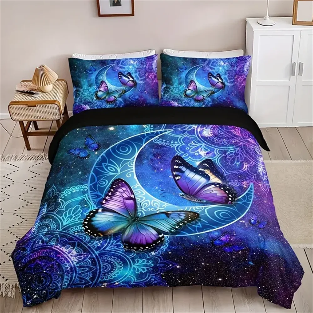 3-Piece Butterfly Flower Duvet Cover Set Soft Comfortable Fashionable Digital Print Bedding Classic Design