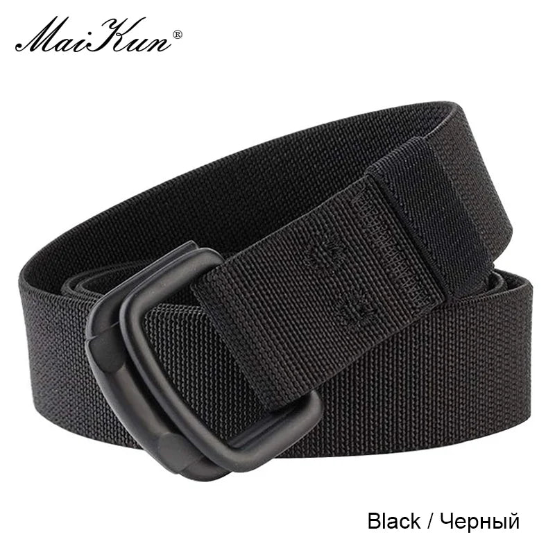 Maikun Double Metal Buckle Belt Elastic Nylon Elastic Men's Trendy Casual Canvas Braided Belt