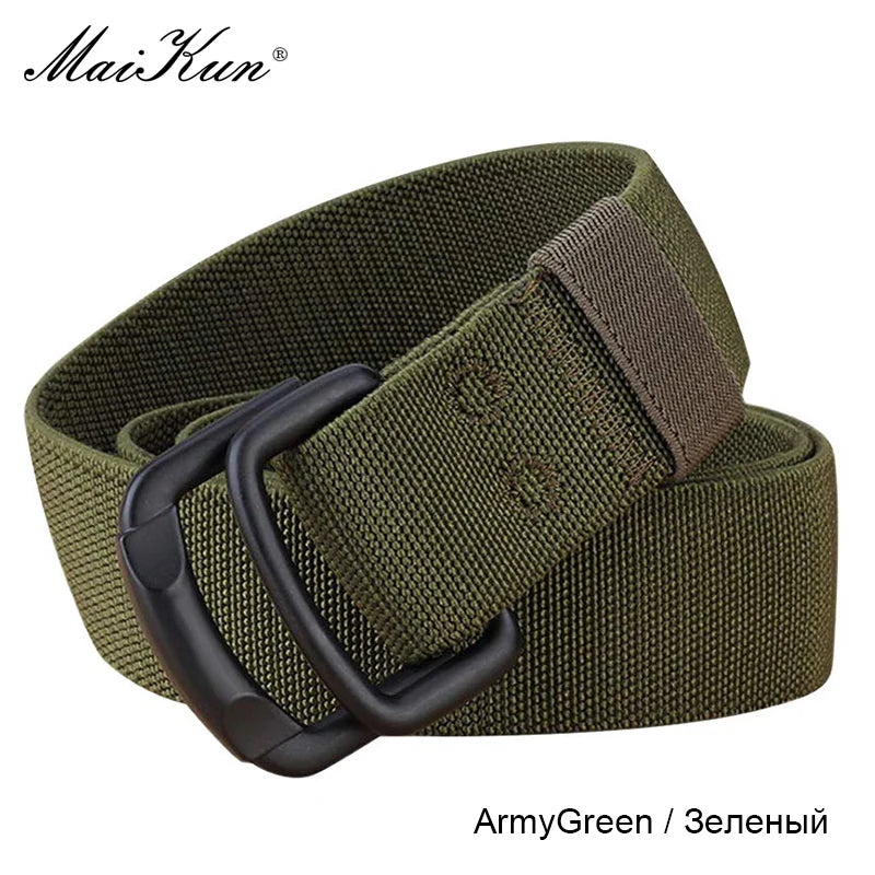 Maikun Double Metal Buckle Belt Elastic Nylon Elastic Men's Trendy Casual Canvas Braided Belt