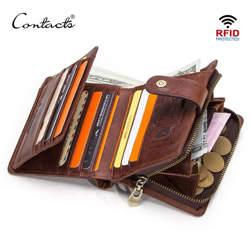 Genuine Leather RFID Wallet Men With Coin Pocket Wallets Small Zipper Card Holders Man Purse