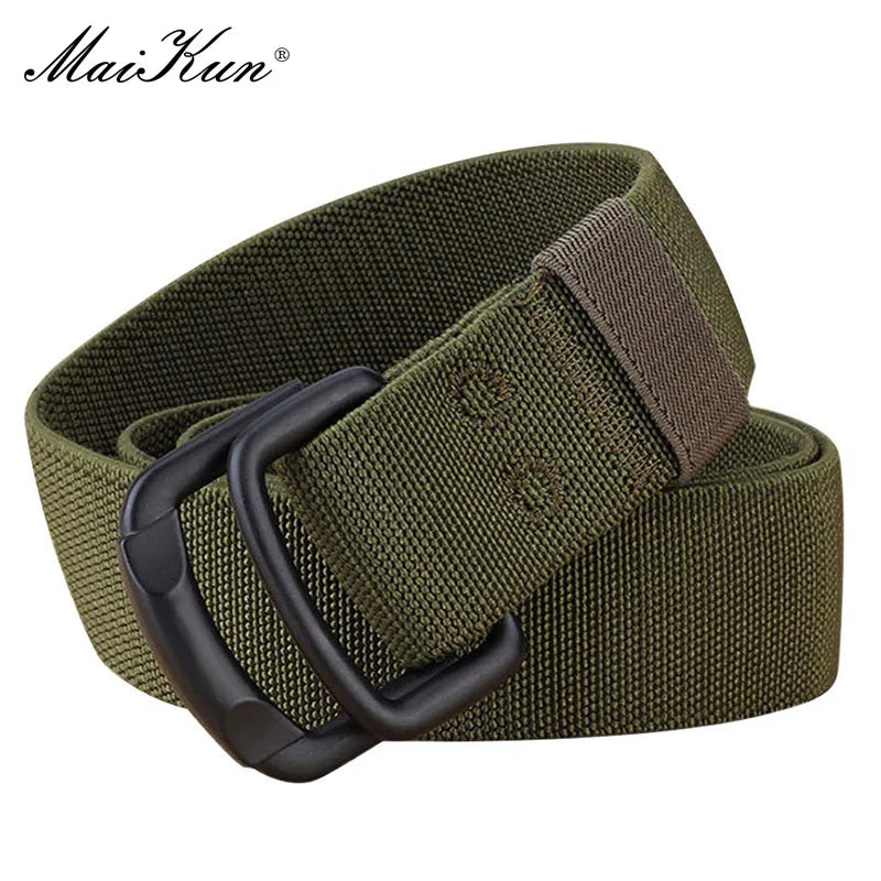 Maikun Double Metal Buckle Belt Elastic Nylon Elastic Men's Trendy Casual Canvas Braided Belt