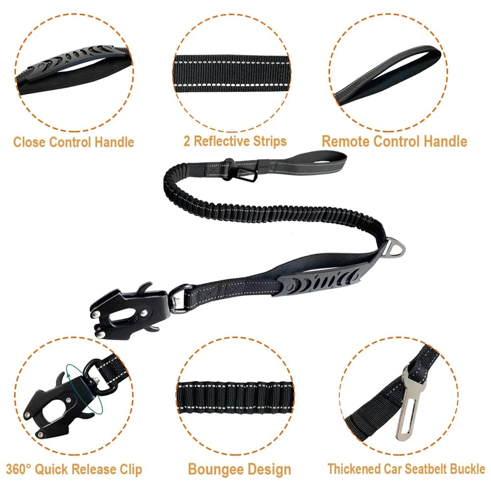 Tactical Bungee Dog Leash Pet Reflective No Pull Leashes for Medium Large Dog