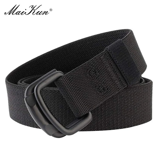 Maikun Double Metal Buckle Belt Elastic Nylon Elastic Men's Trendy Casual Canvas Braided Belt