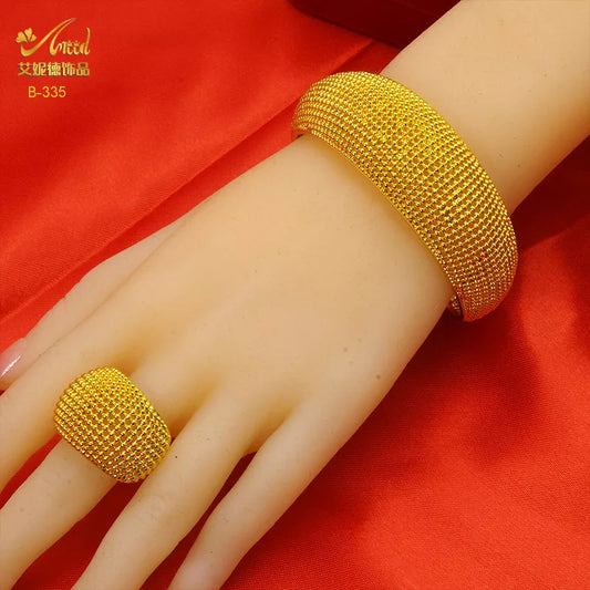 African Cuff Bangles With Rings Wedding Banquet Gifts Hawaiian Indian Women Charm Adjustable Gold Plated Bangle Wholesale - Hiron Store