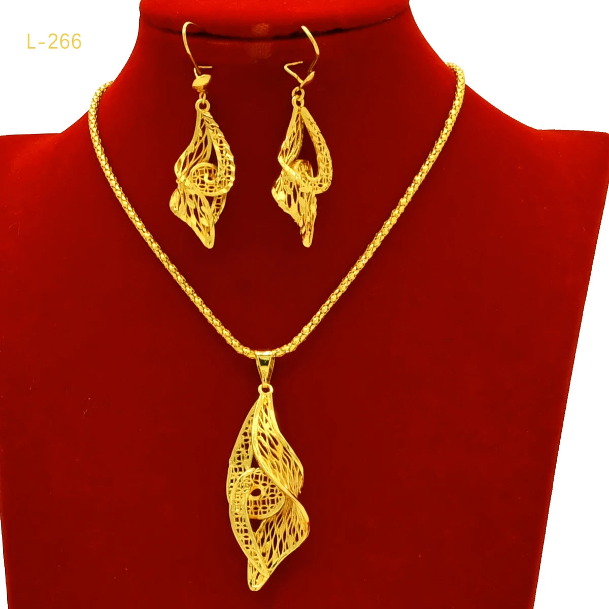 African Indian Bridal 2Pcs Pendant Jewelry Set 24K Gold Plated Dubai Women Wedding Necklace&Earrings Jewellery Party Presents - Hiron Store