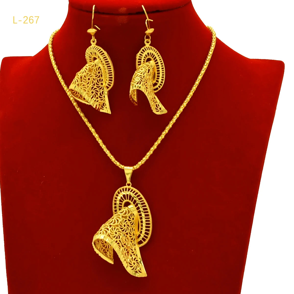 African Indian Bridal 2Pcs Pendant Jewelry Set 24K Gold Plated Dubai Women Wedding Necklace&Earrings Jewellery Party Presents - Hiron Store