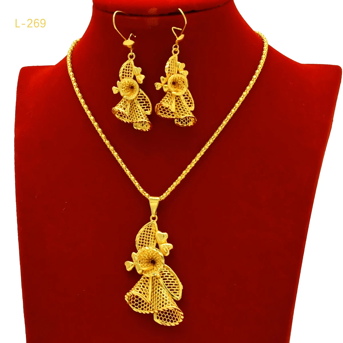 African Indian Bridal 2Pcs Pendant Jewelry Set 24K Gold Plated Dubai Women Wedding Necklace&Earrings Jewellery Party Presents - Hiron Store